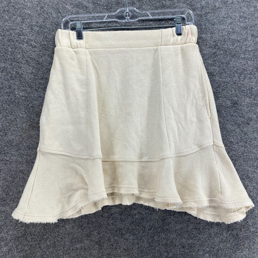 FP Beach Skirt Women M Medium Beige A-Line Midi Mid Rise Pull On Cotton Casual